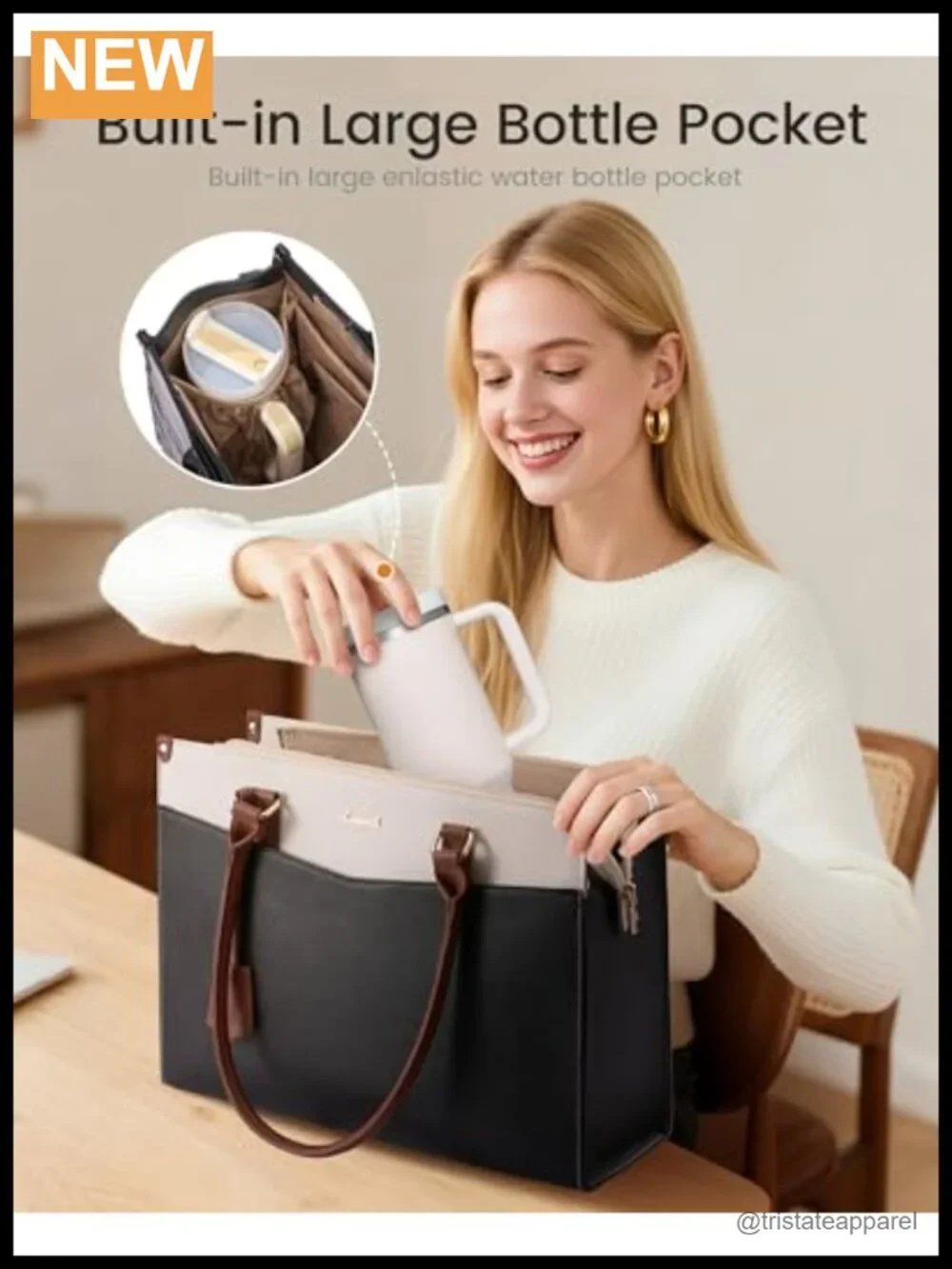 Faux Leather Laptop Lunch Tote Bag with Insulated Compartment
